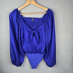 Romantic Regencycore Blouse Bodysuit L Blue Coquette Puff Sleeve Bow Smocked